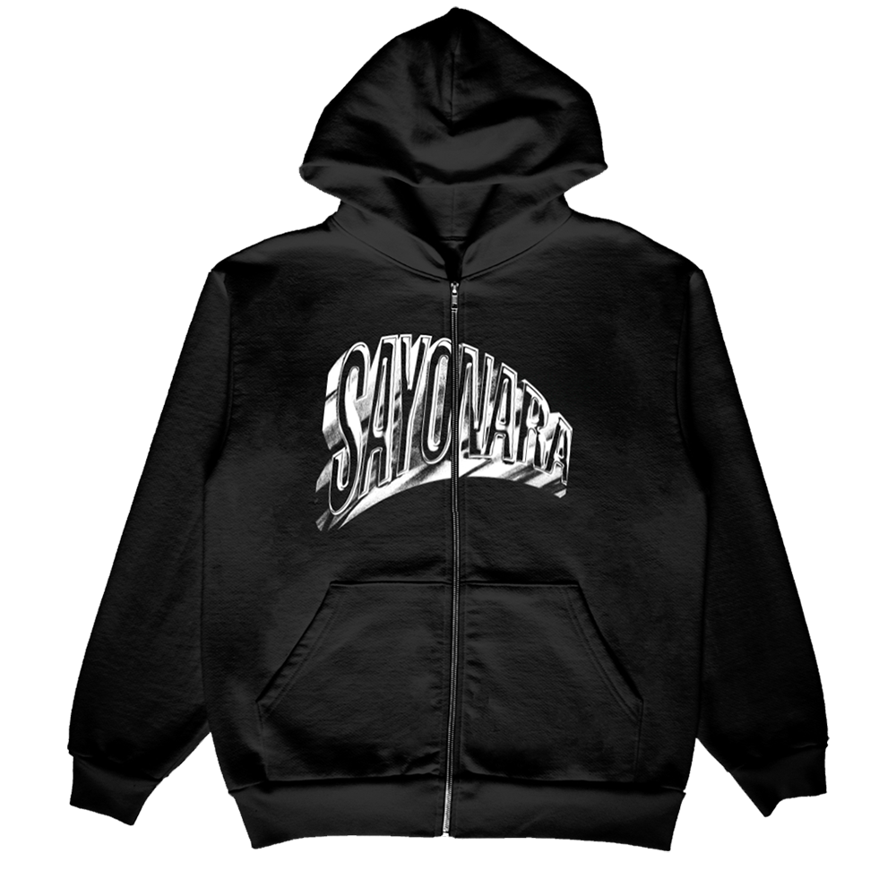 Sayonara Metallic Logo Zip Up Black Hoodie